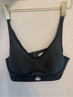 ALO Yoga Airlift Lineup Bra -Large Charcoal Green